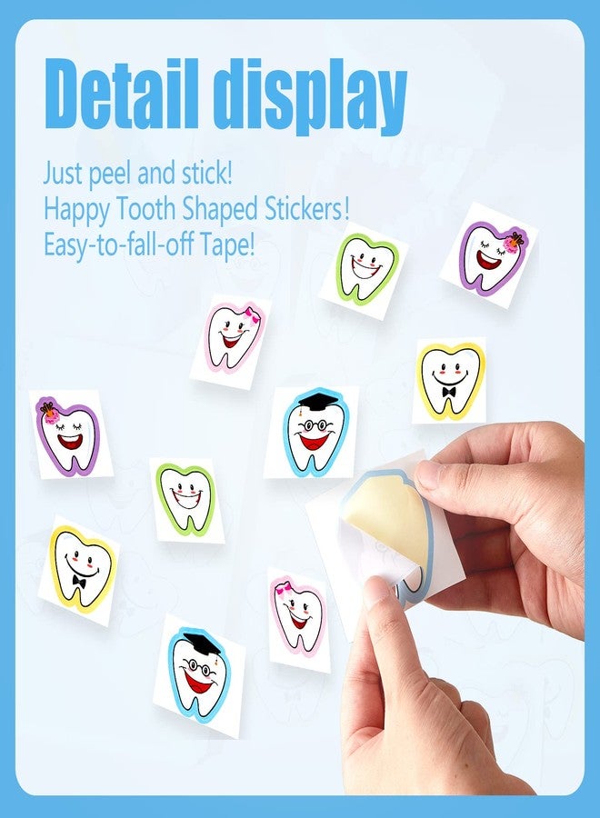 Jecery 300 Pcs Tooth Stickers Funny Teeth Shaped Dental Stickers for Kids Classroom Party Prizes Car Office Wall Laptop Windows, 5 Designs(Tooth Shaped) - Image 3