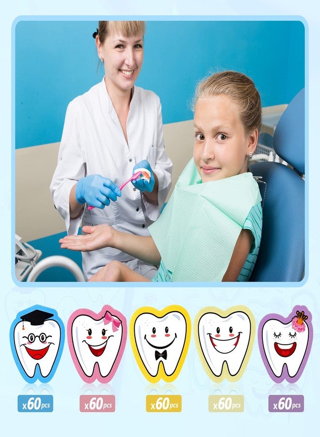 Jecery 300 Pcs Tooth Stickers Funny Teeth Shaped Dental Stickers for Kids Classroom Party Prizes Car Office Wall Laptop Windows, 5 Designs(Tooth Shaped) - Image 5
