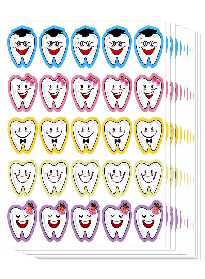 Jecery 300 Pcs Tooth Stickers Funny Teeth Shaped Dental Stickers for Kids Classroom Party Prizes Car Office Wall Laptop Windows, 5 Designs(Tooth Shaped) - Image 1
