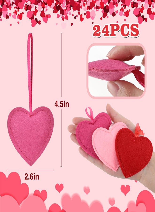 Apipi Set of 24 Christmas Felt Heart Ornaments- Red Rose Pink Valentines Heart Ornaments Felt Heart Hanging Decorations for Valentine's Day Wedding Anniversary Decor Party Supplies - Image 5