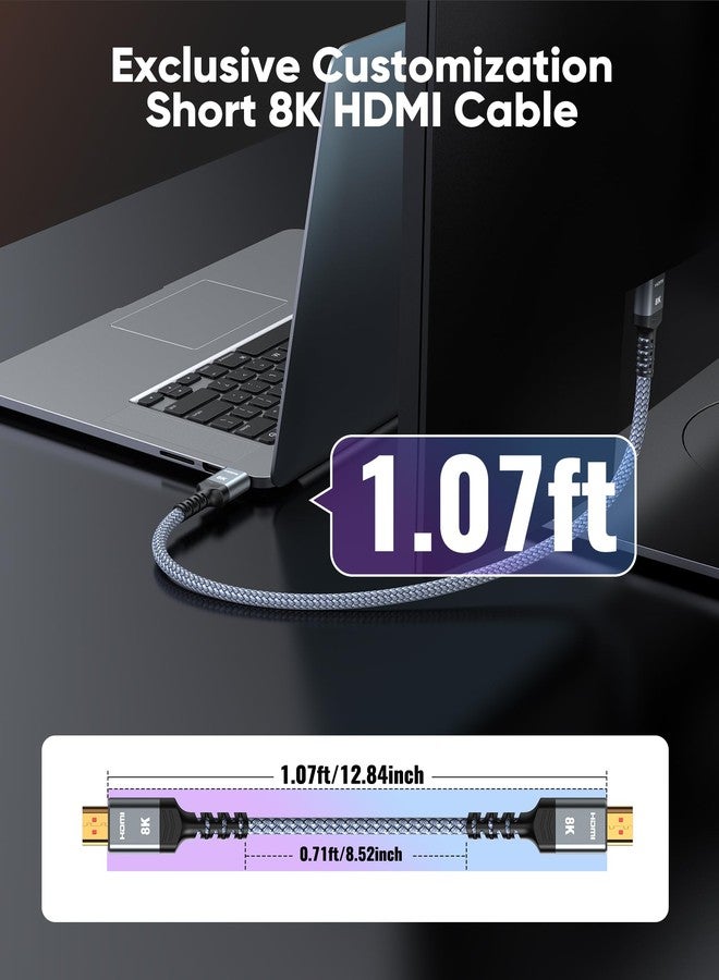 Highwings Extra Short 8K HDMI Cable 1.07ft Total Length, 0.71ft Cable Length, Ultra High Speed HDMI Braided Cord-4K@120Hz, 8K@60Hz,eARC, Compatible for PS5,Monitor,PC and More - Image 3