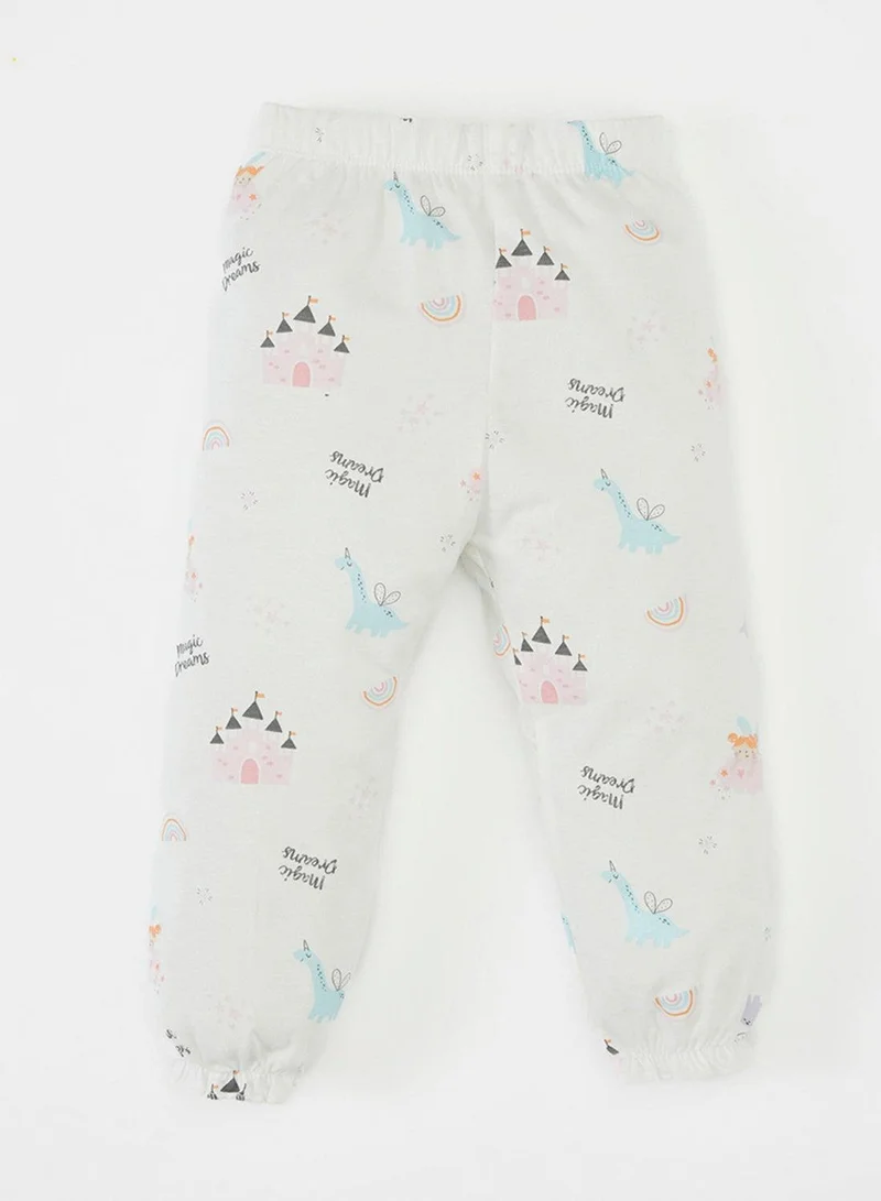 DeFacto Printed Long Sleeve Top And Bottom Cotton Pajama Set