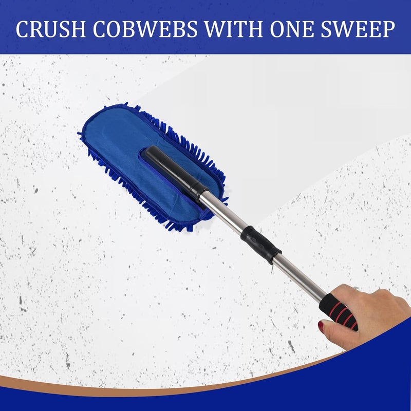 Kuber Industries Pack of 2 Extendable Microfibre Duster for Home Cleaning Dust Spider Web Cleaner Stick Washable Dusting Brush for Home Car Cleaning Accessories Blue Red - Image 2