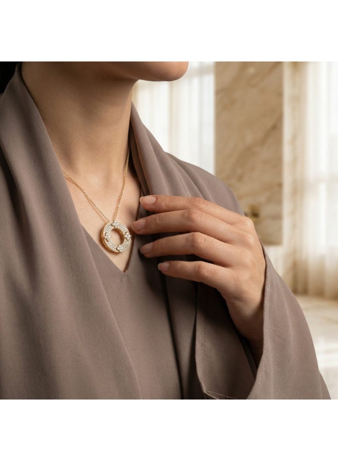 Beyond Connect General Trading Gold Tone Circle Pendant Necklace Cubic Zirconia Pavé Four Clover Charms for Women - Image 2