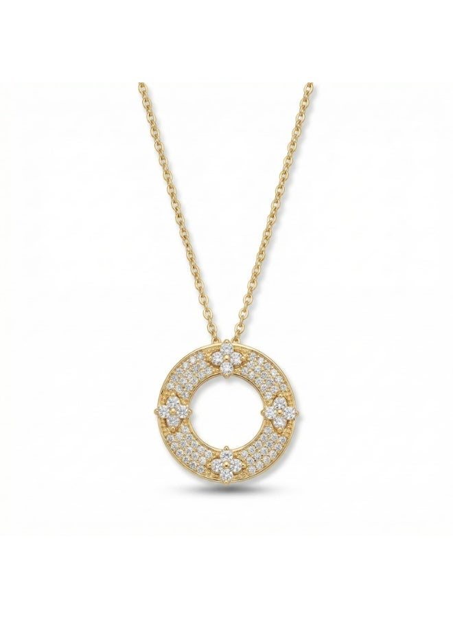 Beyond Connect General Trading Gold Tone Circle Pendant Necklace Cubic Zirconia Pavé Four Clover Charms for Women - Image 1