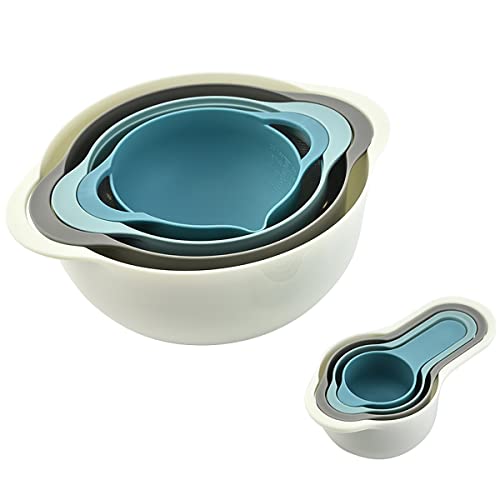 MiHerom Plastic Nesting Bowls Set with 2 Mixing bowls,Colanders,4 Measuring Cups,Sifter for Baking,Food Prep,RV Camping Accessories,8 Pieces - Image 1