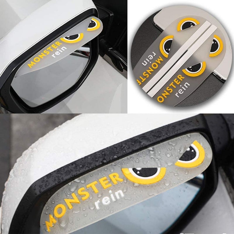 2PCS Universal Car Rear View Mirror Rain Cover Sun Visor Eyebrow Carbon Fiber Side View Mirror Rain Guard Auto Accessories (WHITE MONSTER)