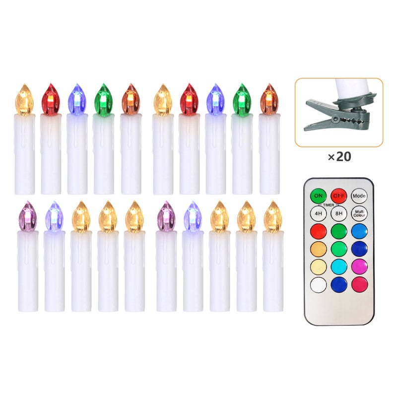 20 PCS Flameless Candles with Remote Control Realistic Color Changing LED Candles Battery Powered Christmas Tree Flickering Taper Candle Lights with Clips for Wedding Party Decoration - Image 3
