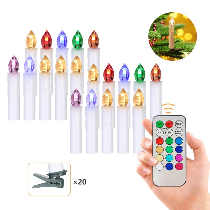 20 PCS Flameless Candles with Remote Control Realistic Color Changing LED Candles Battery Powered Christmas Tree Flickering Taper Candle Lights with Clips for Wedding Party Decoration - Image 2