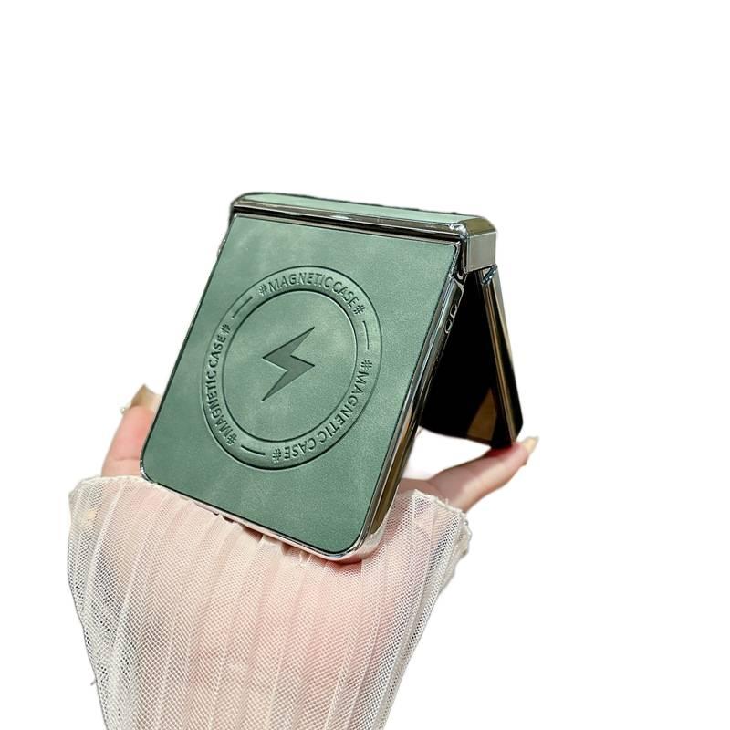 غطاء MagSafe | مغناطيس قوي | تغطية كاملة | لـ Samsung Galaxy Z Flip 5 | رمادي ملمس جلد - Image 4