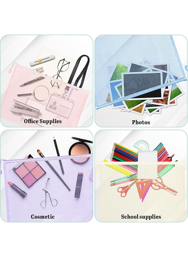 erorex 10 Pack A4 A4 Zipper Mesh Pouch Bags Large Size Folders With Zipper Clear Pencil Pouch Information Textbook Storage Bag Zipper File Bags For Office Supplies For School Student 5 Colors  - Image 2
