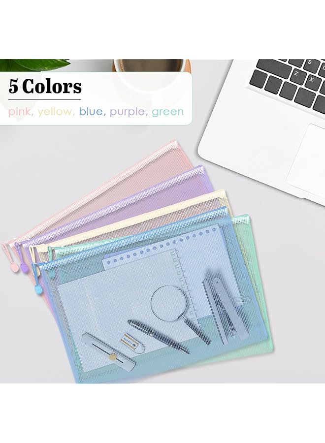 erorex 10 Pack A4 A4 Zipper Mesh Pouch Bags Large Size Folders With Zipper Clear Pencil Pouch Information Textbook Storage Bag Zipper File Bags For Office Supplies For School Student 5 Colors  - Image 4