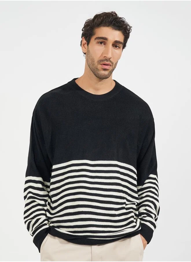 Styli Horizontal Tuck Stripe Relaxed Fit Lightweight Sweater