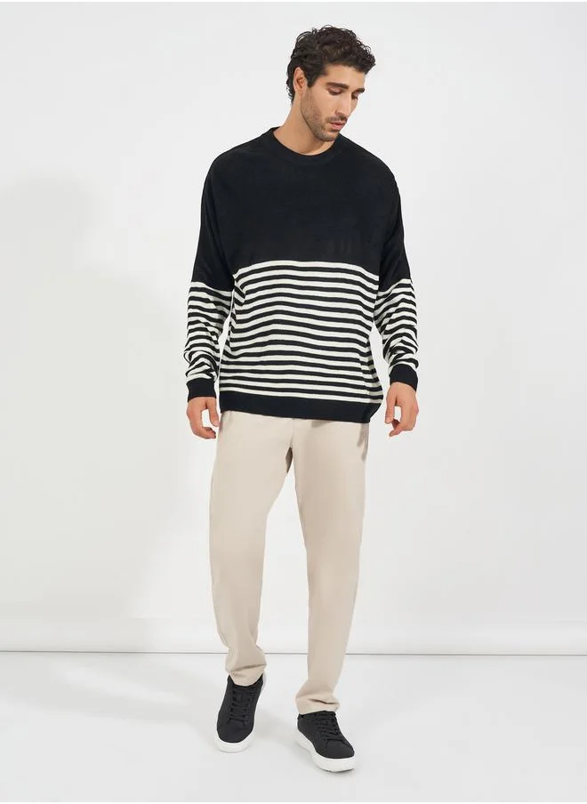 Styli Horizontal Tuck Stripe Relaxed Fit Lightweight Sweater