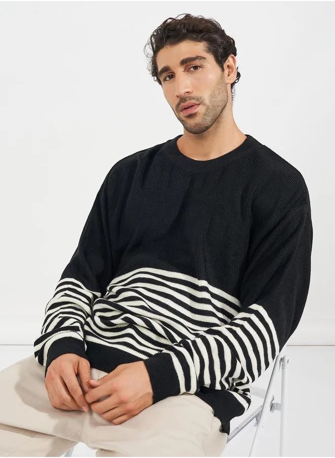 Styli Horizontal Tuck Stripe Relaxed Fit Lightweight Sweater