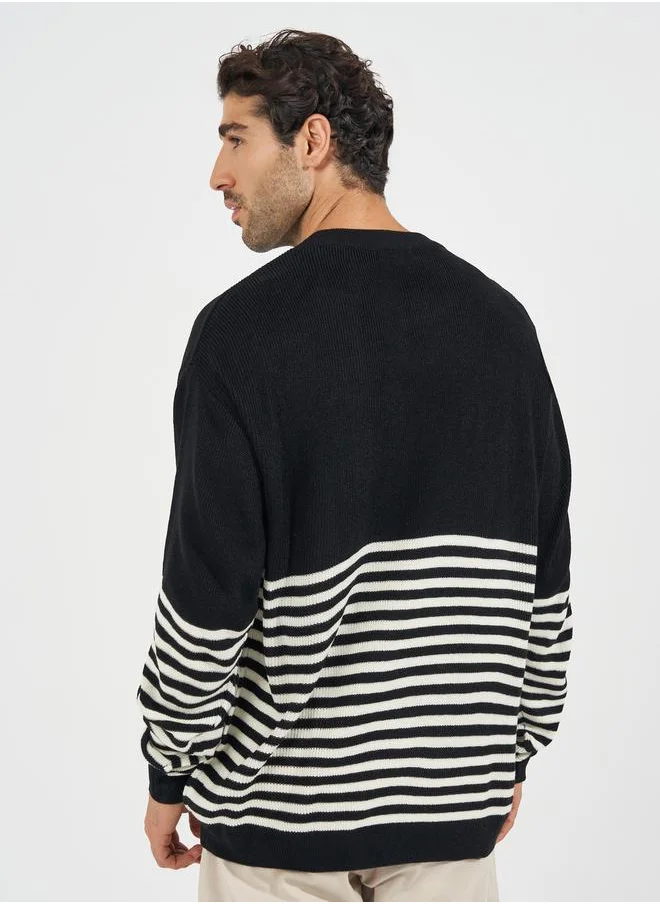 Styli Horizontal Tuck Stripe Relaxed Fit Lightweight Sweater