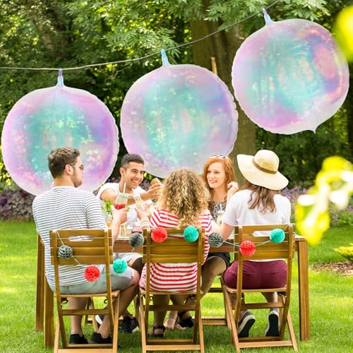 Halloscume 3 Pcs 32 Inch Iridescent 4d Round Ball Balloons Holographic Balloons for Spring Clear Foil Decor Folding Rainbow for Under the Sea Mermaid Groovy Party Stage Wedding Birthday Party - Image 5