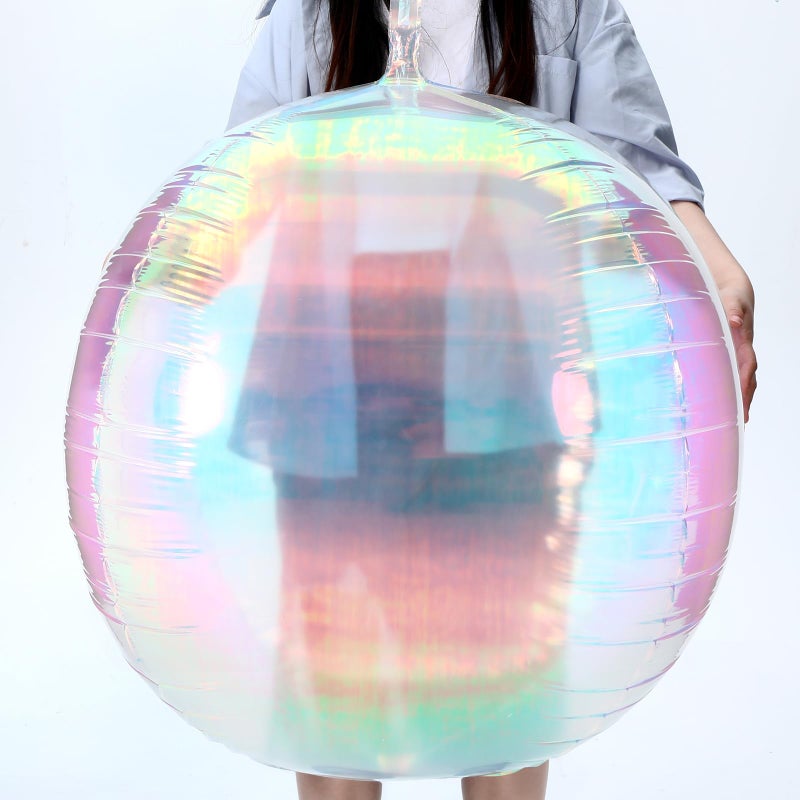 Halloscume 3 Pcs 32 Inch Iridescent 4d Round Ball Balloons Holographic Balloons for Spring Clear Foil Decor Folding Rainbow for Under the Sea Mermaid Groovy Party Stage Wedding Birthday Party - Image 3