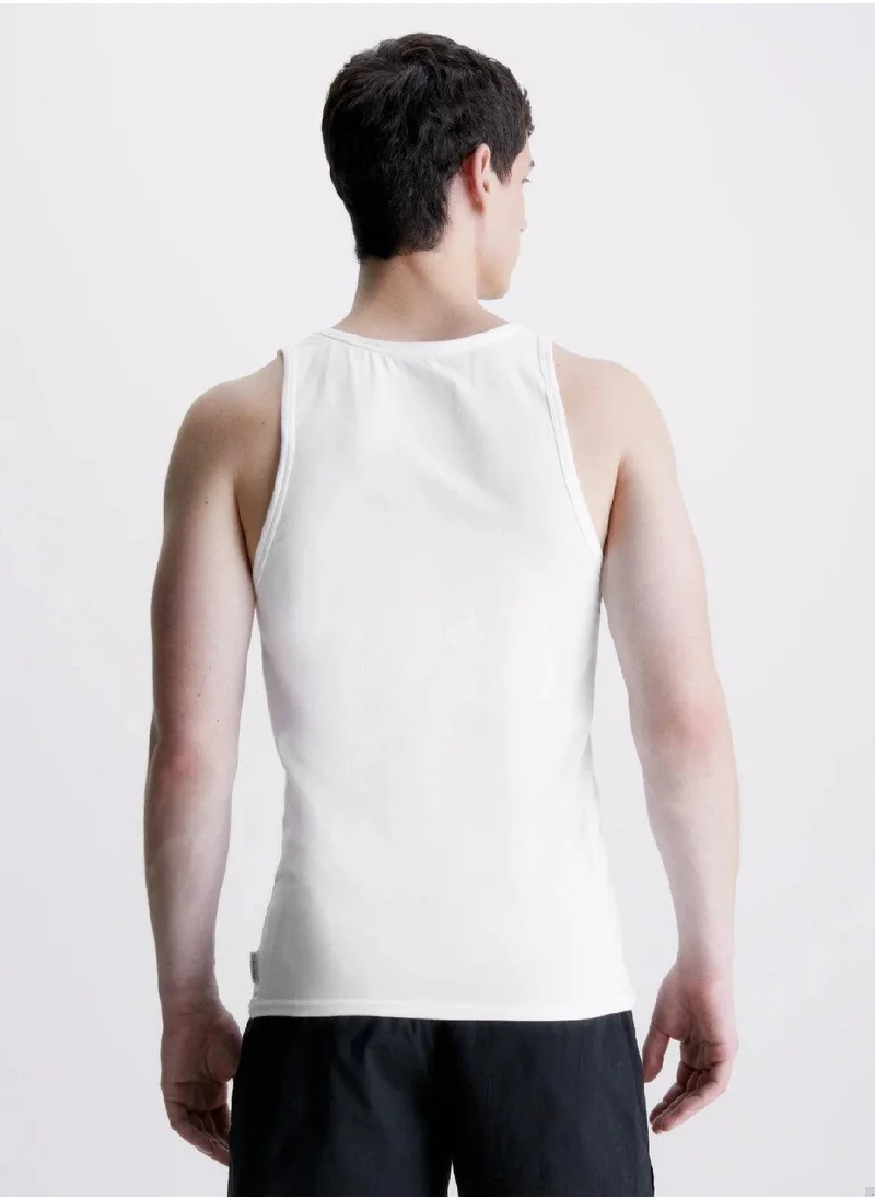 كالفن كلاين Men's 2 Pack Lounge Tank Top - Cotton, White
