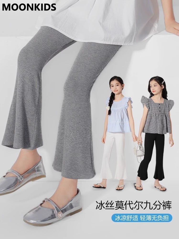 Girls' Summer Bottoming Cropped Pants 2025 Cuhk Children'S Summer Thin Micro Horn Pants - Image 2