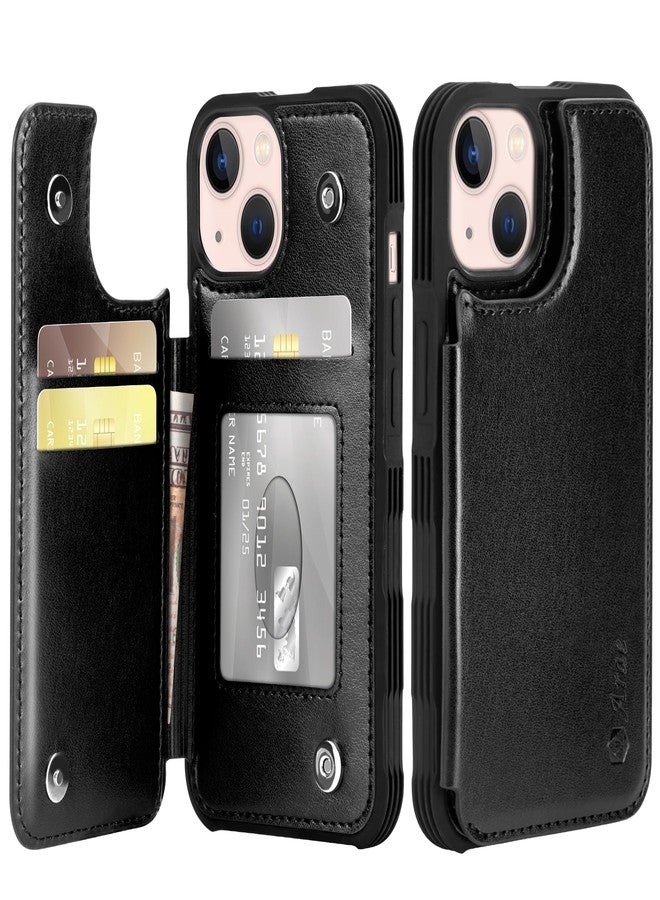 Arae for iPhone 13 Case [6.1 inch] - Wallet Case with PU Leather Card Pockets Back Flip Cover for iPhone 13 6.1 inch - Black - Image 1