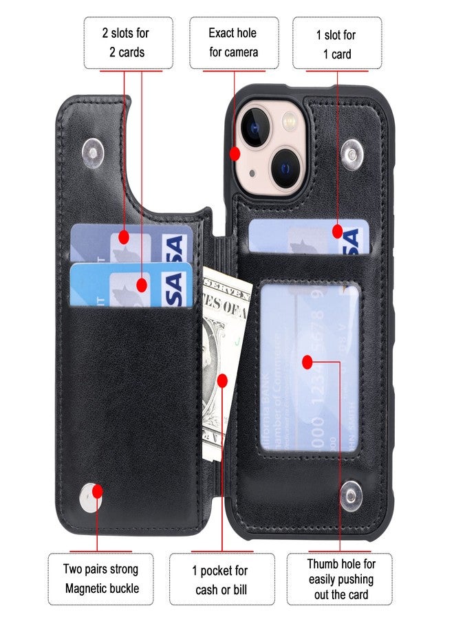 Arae for iPhone 13 Case [6.1 inch] - Wallet Case with PU Leather Card Pockets Back Flip Cover for iPhone 13 6.1 inch - Black - Image 3