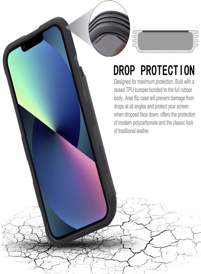 Arae for iPhone 13 Case [6.1 inch] - Wallet Case with PU Leather Card Pockets Back Flip Cover for iPhone 13 6.1 inch - Black - Image 4
