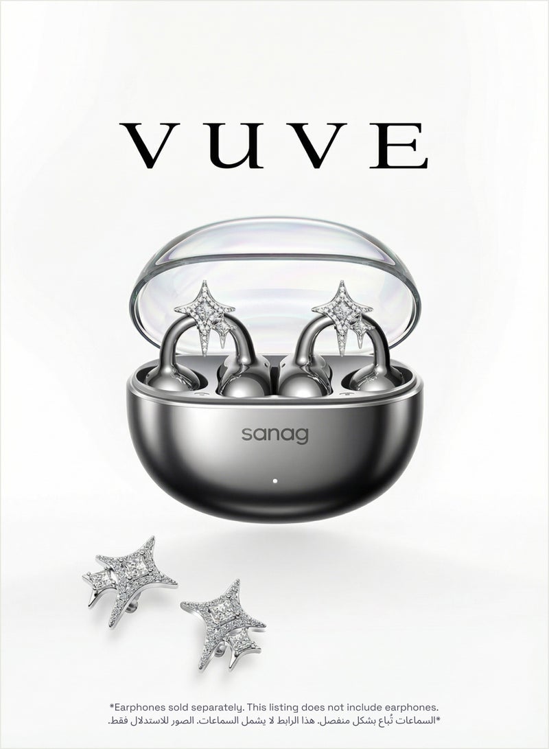 ساناج إكسسوار قرط من SANAG x VUVE لسماعات S6S Nova المفتوحة، حلية مجوهرات من سبيكة النحاس المطلية بلون فضي مرصعة بأحجار الزركون، زينة قابلة للارتداء (السماعات غير مرفقة) - أثر النجوم - Image 1