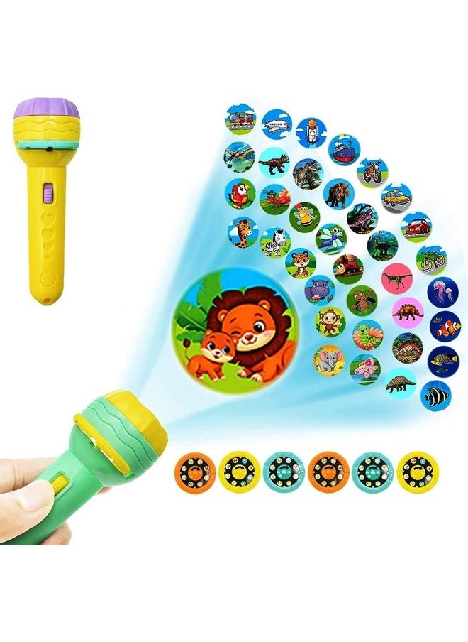 Saiyam Saiyam Mini Projector Flashlight Torch Educational Learning and Playing Toys 3 Slides 24 Pictures Clear Projection Slide Flashlight for Kids 2 & 3 Year Old - (Random Color - Multi)  - Image 1