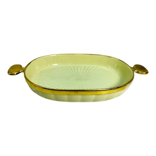 Lemon Tree Ceramic Oval Deep Serving Platter with Golden Rim & Handles | Serving Platter for Dessert, Veggie, Chips, Cookies, Fruits, Salad, Pasta (Green) - Image 3