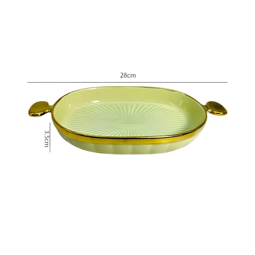 Lemon Tree Ceramic Oval Deep Serving Platter with Golden Rim & Handles | Serving Platter for Dessert, Veggie, Chips, Cookies, Fruits, Salad, Pasta (Green) - Image 4
