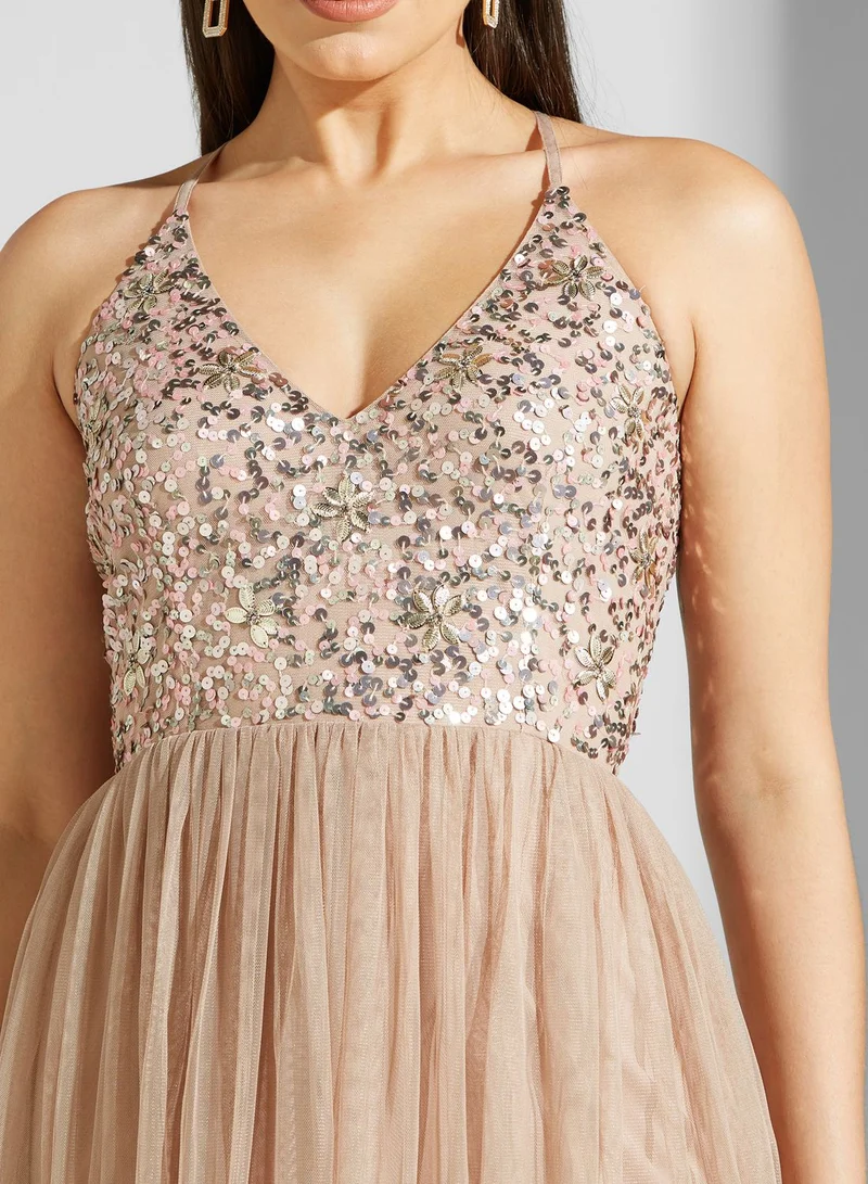 Namshi x Hadia Ghaleb Sequined Butterfly Detail Dress