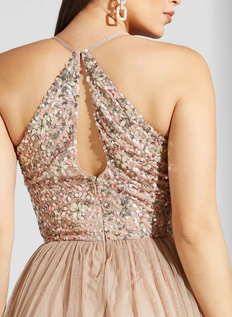 Namshi x Hadia Ghaleb Sequined Butterfly Detail Dress