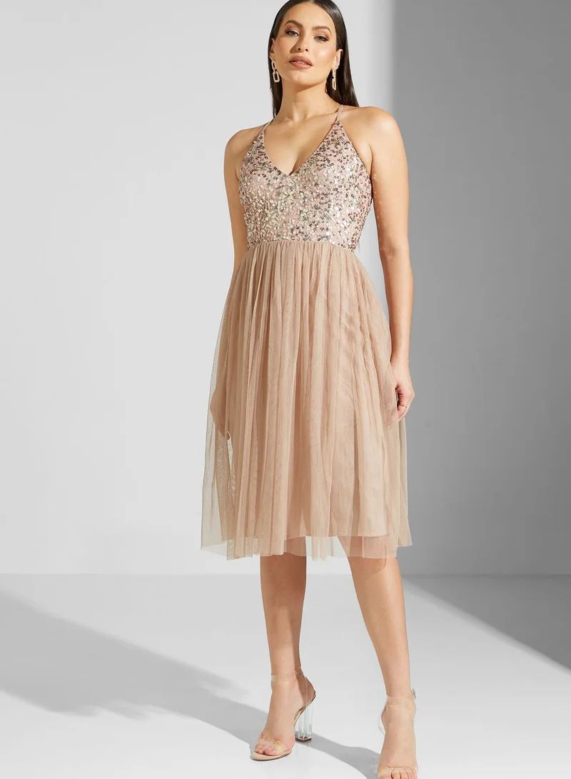 Namshi x Hadia Ghaleb Sequined Butterfly Detail Dress