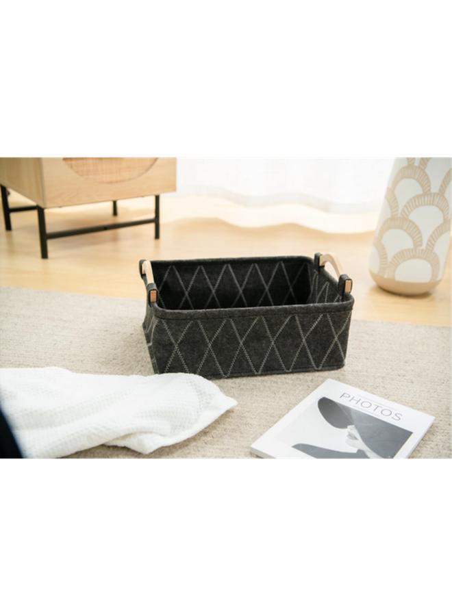 HONEY BEE Rectangular Shape Durable Storage Basket With Wooden Handle Black And Brown - Image 1
