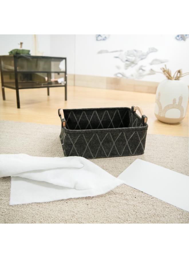 HONEY BEE Rectangular Shape Durable Storage Basket With Wooden Handle Black And Brown - Image 2