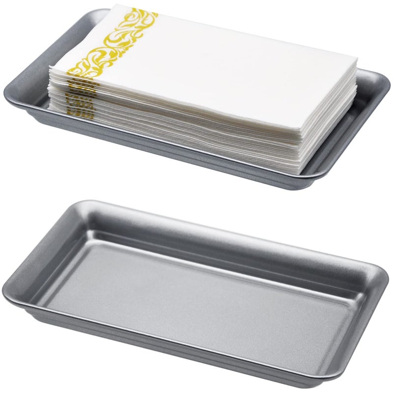 Vintage Farmhouse Decor Metal Vanity Tray2 PackCountertop Guest Hand Towel Storage Organizer Tray Dispenser Sturdy Holder for PerfumeCosmetics Jewelry Makeup Bathroom Organizer Silver