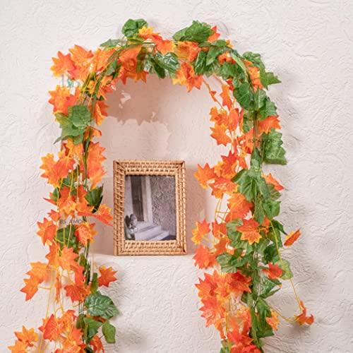BS AMOR Artificial Creeper 3 Strings(2 Green + 1 Orange) | Wall Hanging | Speacial Ocassion Decoration | Home Decor | for Wedding | Party | Office | Festival Decorative | Length 6 Feet (3 Strings) - Image 4