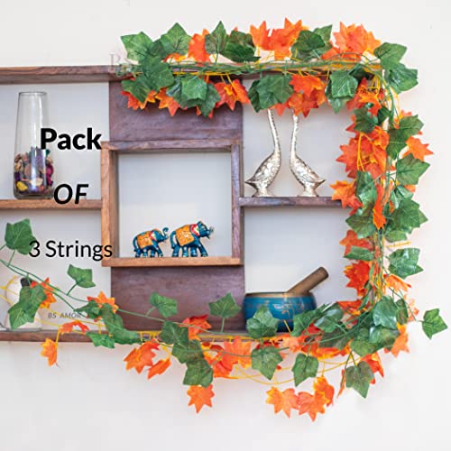 BS AMOR Artificial Creeper 3 Strings(2 Green + 1 Orange) | Wall Hanging | Speacial Ocassion Decoration | Home Decor | for Wedding | Party | Office | Festival Decorative | Length 6 Feet (3 Strings) - Image 5