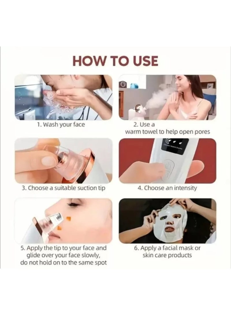 جهاز شفط الرؤوس السوداء ومنظف مسام الوجه - 5 رؤوس شفط، 3 مستويات قوة، قابل لإعادة الشحن - Image 4
