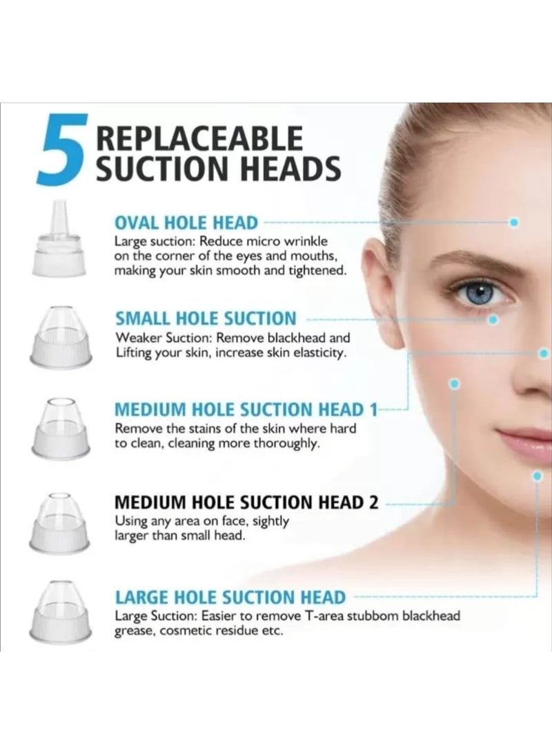 جهاز شفط الرؤوس السوداء ومنظف مسام الوجه - 5 رؤوس شفط، 3 مستويات قوة، قابل لإعادة الشحن - Image 3