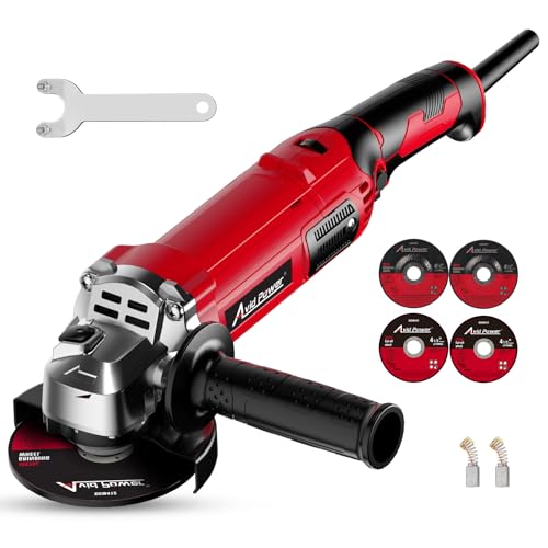 AVID POWER Angle Grinder 4-1/2 Inch 8.0 Amp 1000W Electric Grinder Tool 7-Variable-Speed Metal Grinder, 11,500 RPM, Paddle Switch with Lock-on Button, Cutting & Grinding Wheels and Side Handle - Red - Image 1