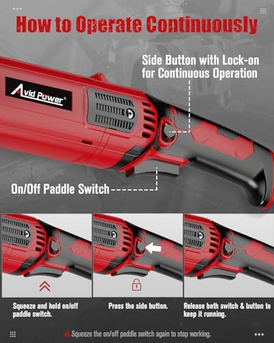 AVID POWER Angle Grinder 4-1/2 Inch 8.0 Amp 1000W Electric Grinder Tool 7-Variable-Speed Metal Grinder, 11,500 RPM, Paddle Switch with Lock-on Button, Cutting & Grinding Wheels and Side Handle - Red - Image 3