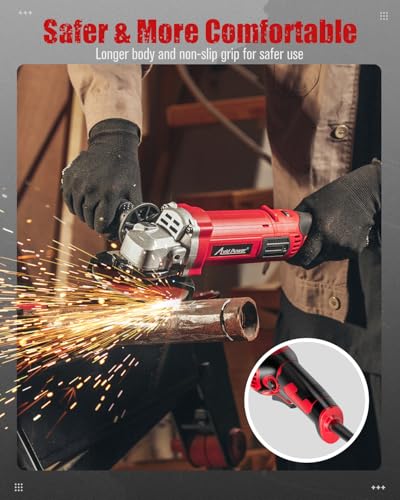 AVID POWER Angle Grinder 4-1/2 Inch 8.0 Amp 1000W Electric Grinder Tool 7-Variable-Speed Metal Grinder, 11,500 RPM, Paddle Switch with Lock-on Button, Cutting & Grinding Wheels and Side Handle - Red - Image 4