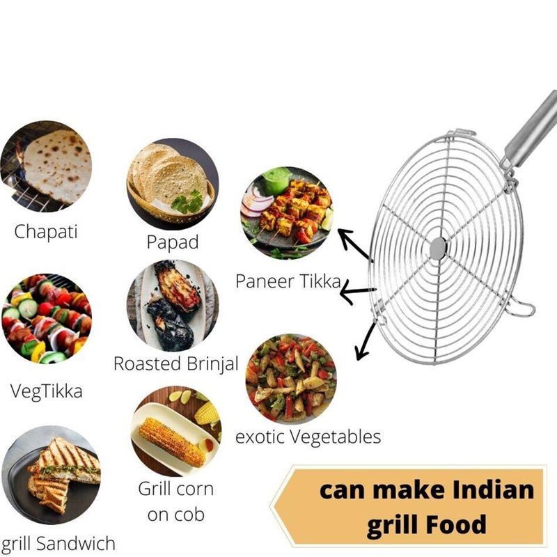 IDEAL PRIME IDEAL PRIME Rust Proof Stainless Steel Round Roti Jali Roaster Papad Jali and Cooking Turner Combo Set Steel Grill Jali Tandoor Grill Chimta Roti Turner Kitchen Tools Pack of 2  - Image 2