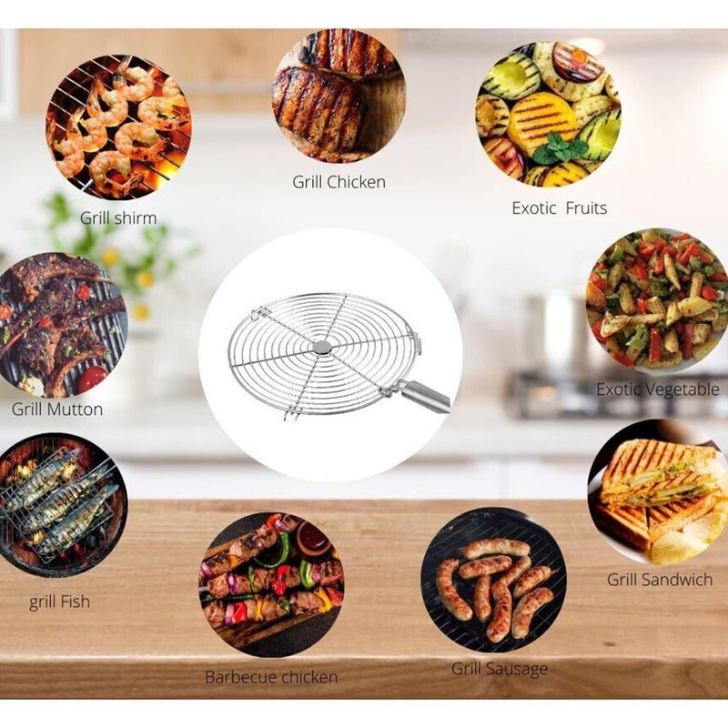 IDEAL PRIME IDEAL PRIME Rust Proof Stainless Steel Round Roti Jali Roaster Papad Jali and Cooking Turner Combo Set Steel Grill Jali Tandoor Grill Chimta Roti Turner Kitchen Tools Pack of 2  - Image 5