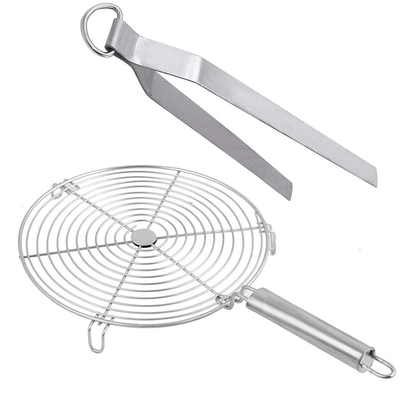 IDEAL PRIME IDEAL PRIME Rust Proof Stainless Steel Round Roti Jali Roaster Papad Jali and Cooking Turner Combo Set Steel Grill Jali Tandoor Grill Chimta Roti Turner Kitchen Tools Pack of 2  - Image 1