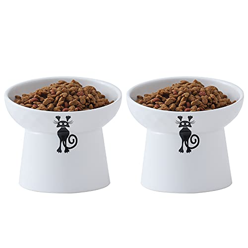OMAYKEY Ceramic Tilted Raised Cat Bowls Elevated Cat Food and Water Bowl Set - Image 2