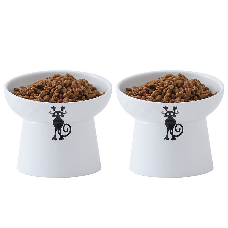 OMAYKEY Ceramic Tilted Raised Cat Bowls Elevated Cat Food and Water Bowl Set - Image 3