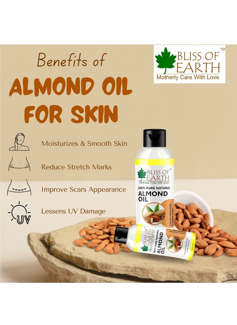 BLISS OF EARTH 100% Pure & Natural Sweet Almond Oil Coldpressed & Unrefined Extracted From Whole Almond Kernels 100ML  - Image 3